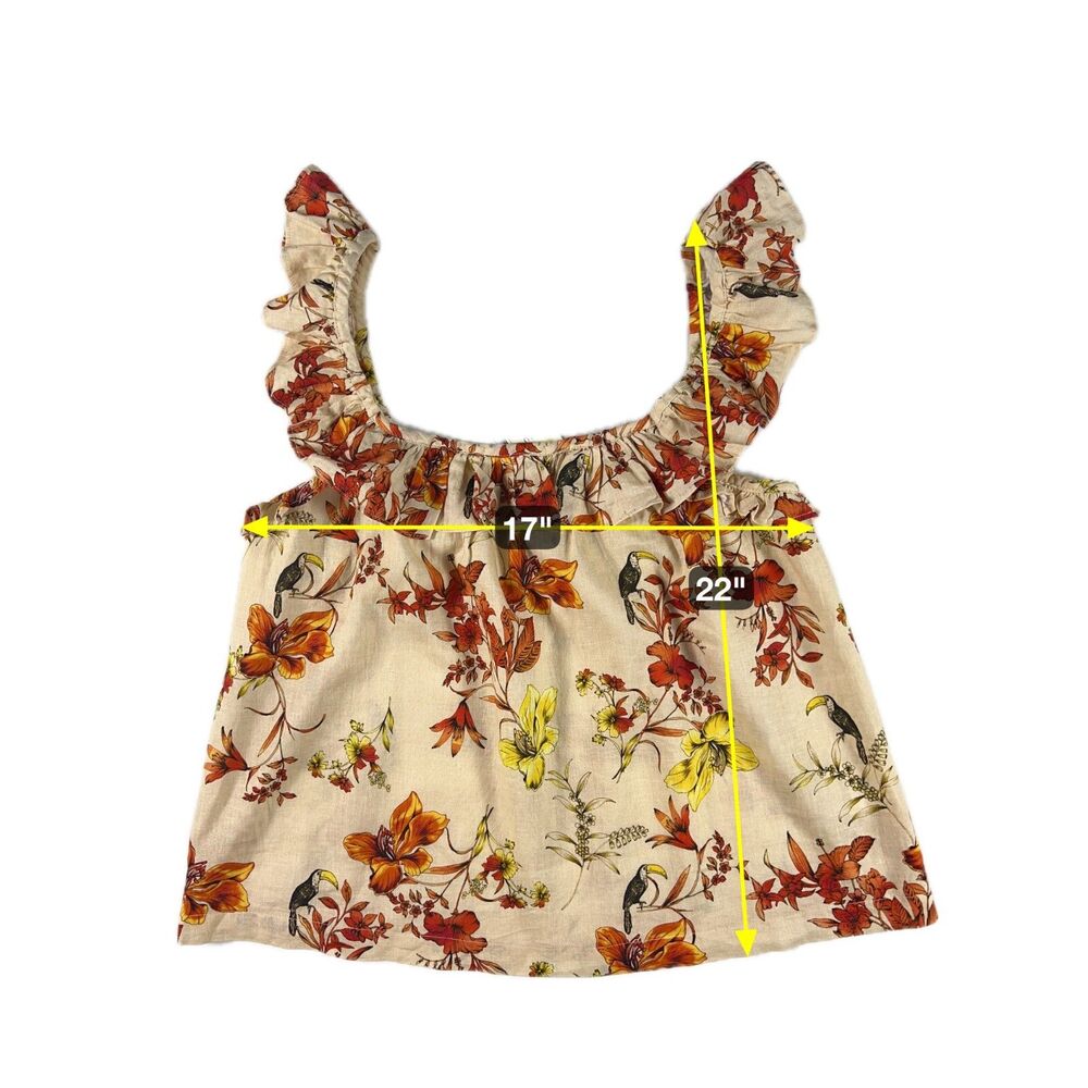 NWT‎ Evereve Char Floral Flutter Tank S Linen Ruffle Butter Yellow Feminine Boho - Picture 8 of 8